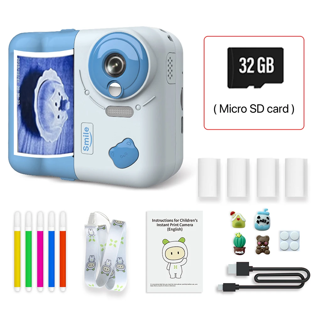 9imod crianças câmera de impressão instantânea 2.4 polegada 1080p crianças foto digital vídeo 10x zoom 32gb cartão tf com impressão bluetooth