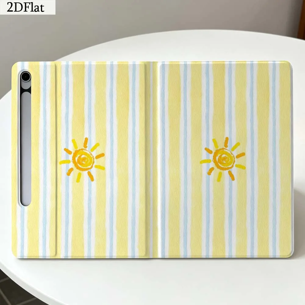 Yellow White Stripes For Samsung Galaxy Tab S11 S10 S9 S8 S7 S6 A11 A10.1 A9 A8 A7 Ultra FE Plus Soft Tablet Case Gift