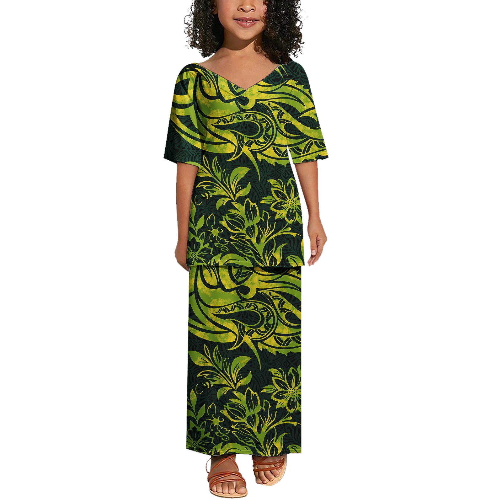 2026 New Customized Samoa Vintage Style Clothes Polynesian Puletasi Dresses Fashion Girls Trendy 2 Price Set Casual Dress
