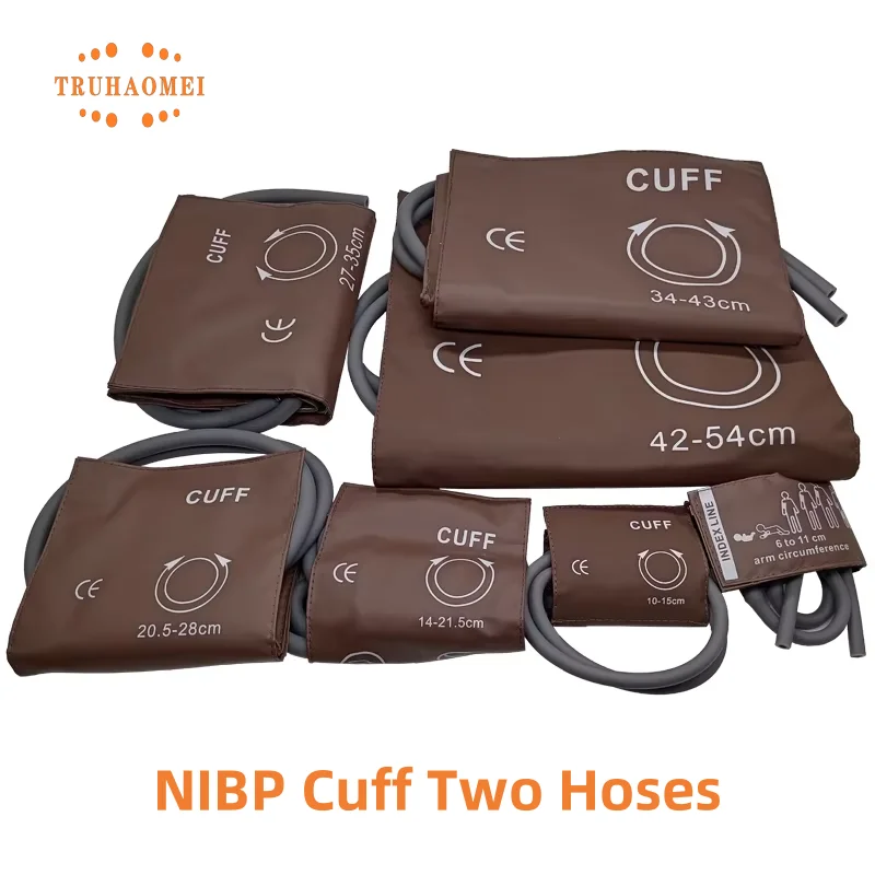 Total 7 Sizes Neonate to Large Adult Dual Tubes Reusable Blood Pressure Nibp Cuff Brown Color Double Hoses For Patient Monitor