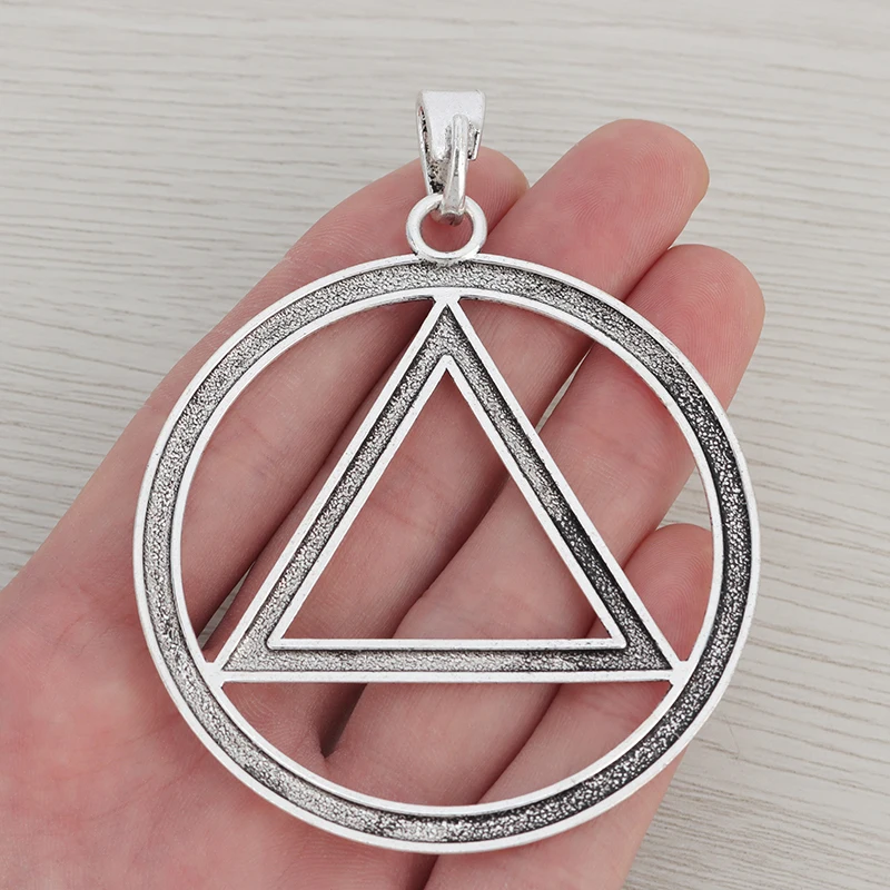 3 x Alcoholics Anonymous AA Jewelry Recovery Service Sobriety Circle and Triangle Symbol Round Charms Pendants 75x67mm