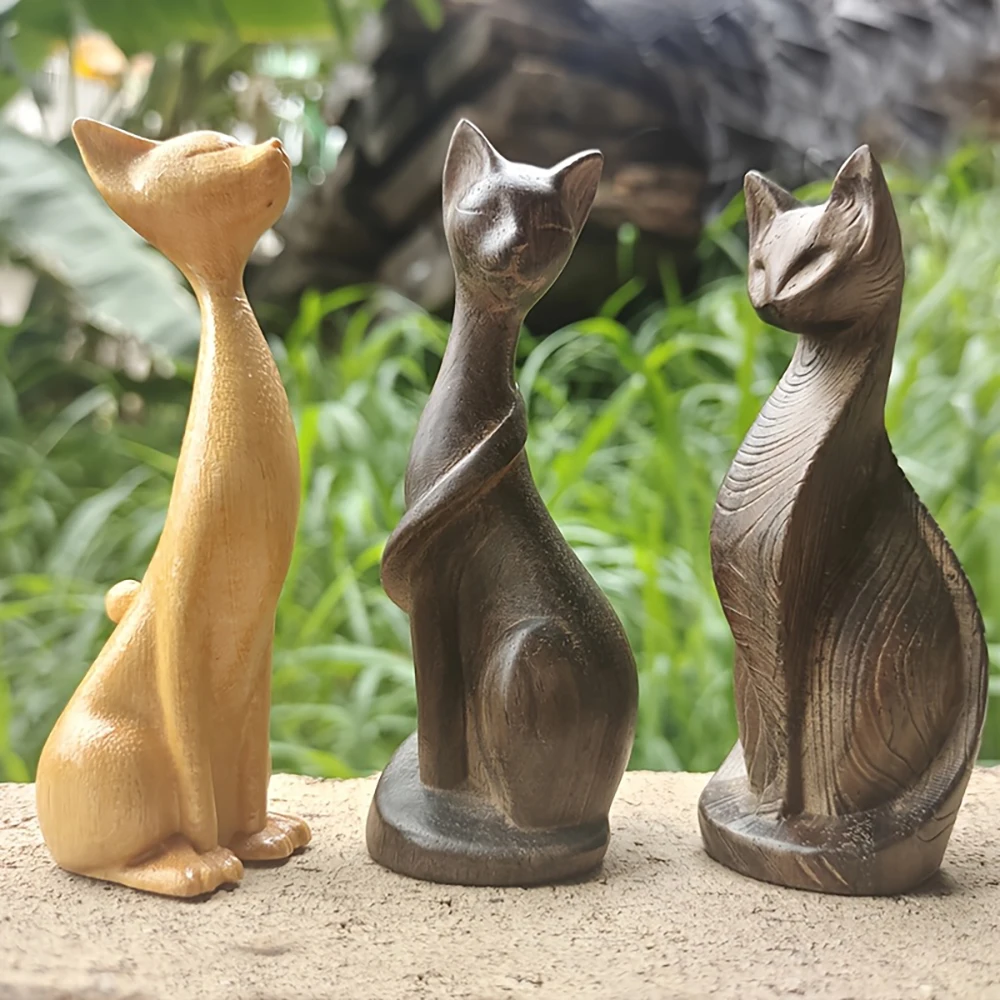 Art Craft Display - Ahşap Kedi Heykeli Süsü, Ev Dekorasyonu