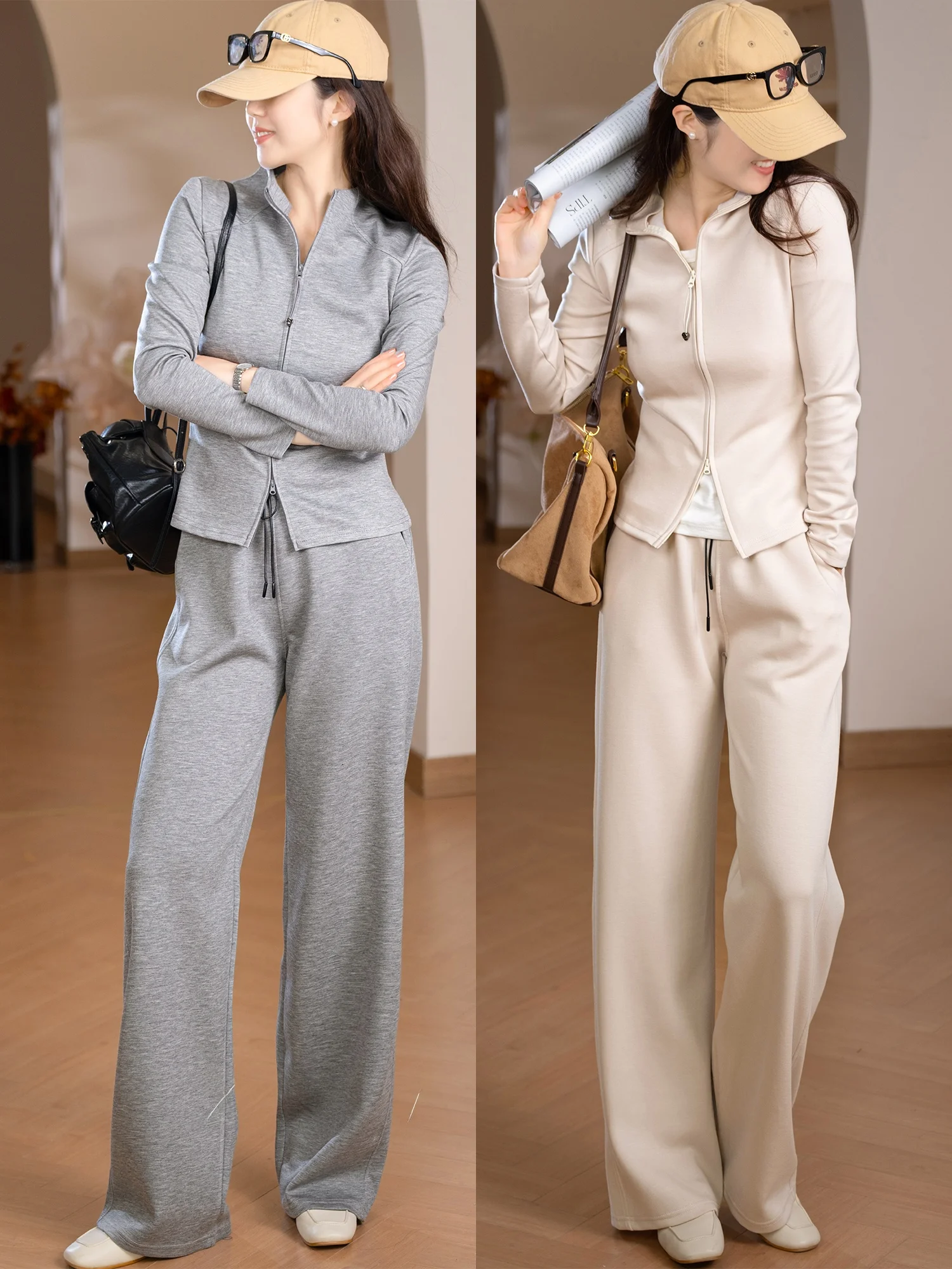 Cleanfit Set Soft Elastic Zipper Jacket Casual Pants Women Lu Series Slimming Divide Line Polyester Viscose Other Short Outer...