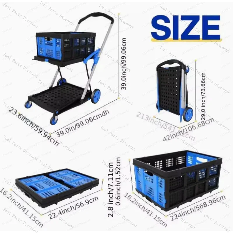 Utility Multi Use Functional Carts 2-Tier Collapsible Shopping Cart With Baskets Carritor
