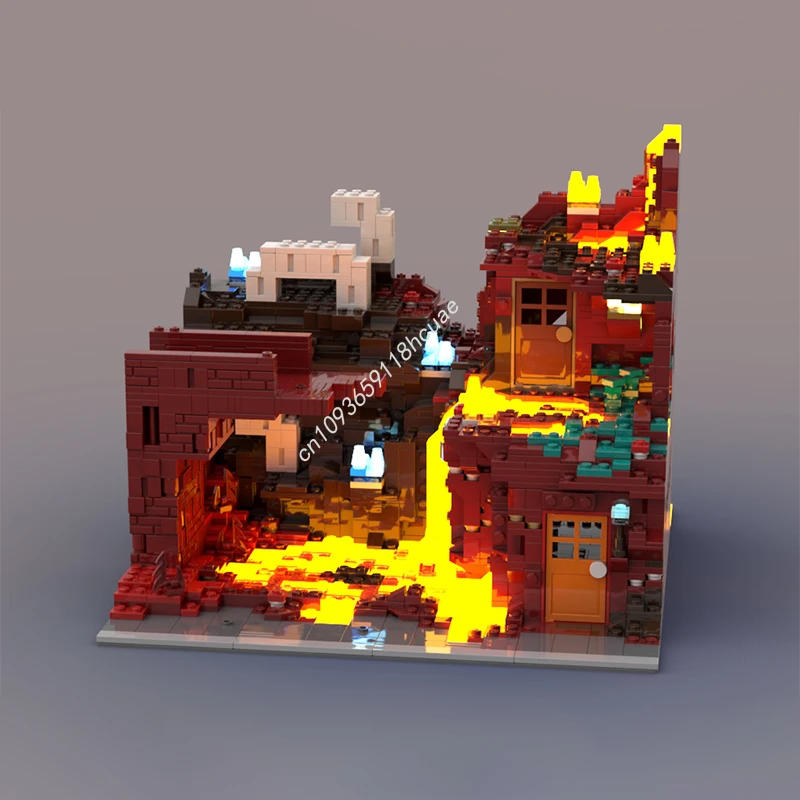2230pcs MOC Nether Modular Building Lava Lake Modular Building Blocks Christmas Gift asy-to-Start Beginner Friendly Kit