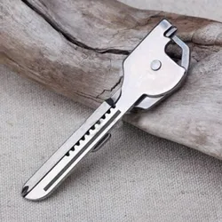 6 In 1 Outdoor Folding Mini Pocket Keychain Multitool Key Shape Bottle Opener Screwdriver Serrated Blade Survival Escape Tool