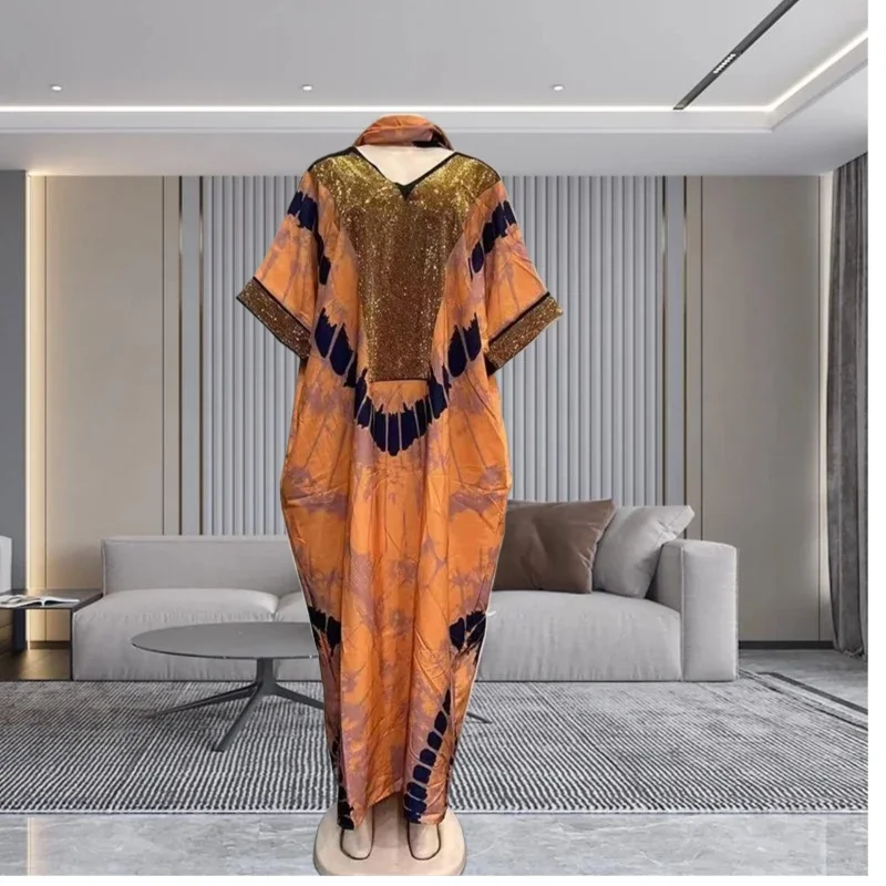 فستان قفطان أفريقي جديد لعام 2025 للنساء بأكمام طويلة بدون أكتاف رداء مقاس كبير بتفاصيل هامشية ملابس شاطئ مريحة صيفية