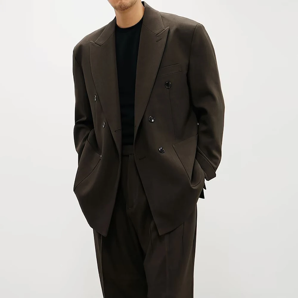 

Luxury Brown Men's Suits Elegant Double Breasted Casual Male Clothing High Quality Peak Lapel Customzied 2 Piece Jacket Pants