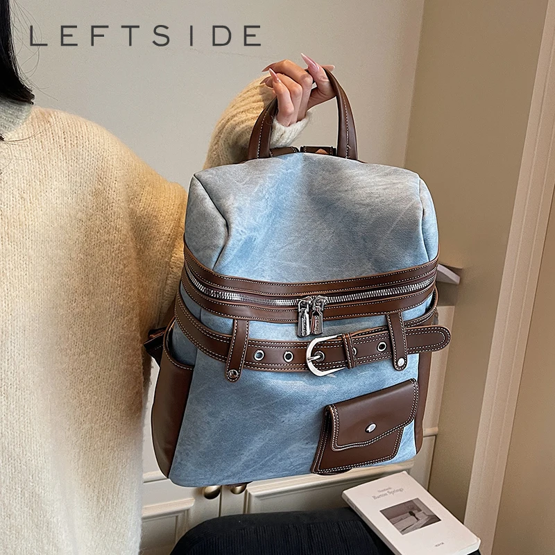 

LEFTSIDE Women's Pu Leather Small Backpacks 2025 New Fashion Vintage Luxury Designer Backpack Student School Bag Back Packs