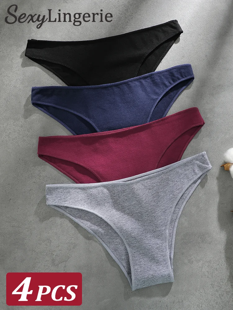 4Pcs Women's Cotton Sexy Seamless Briefs Intimates Women Panties Solid Color Breathable Underwear Female Low Waist Soft Lingerie