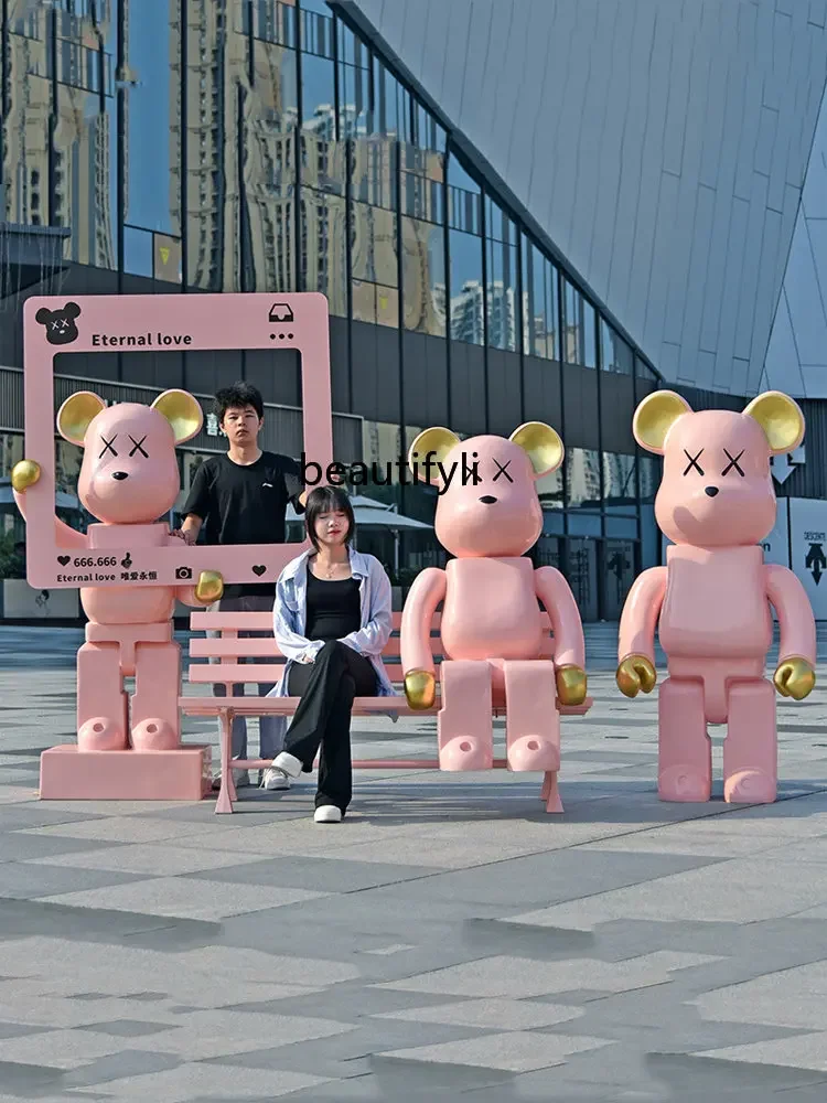 zq Bearbrick Sculpture FRP Big Decorations Clock-in Shopping Mall Art Gallery Floor-Standing Decorations