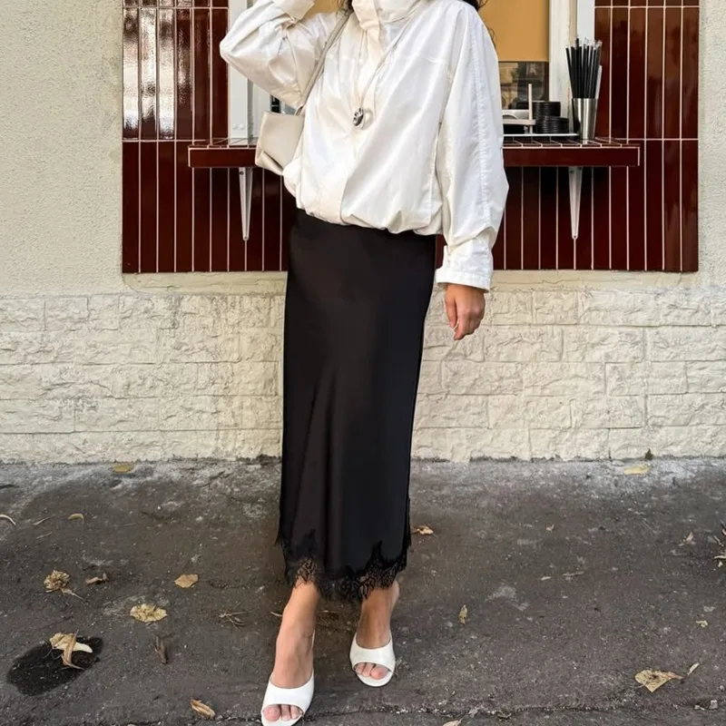 Tuularose falda elegante de encaje para mujer, falda nueva de retazos de encaje liso a la moda, falda Vintage de cintura alta para fiesta, falda femenina para ir al trabajo