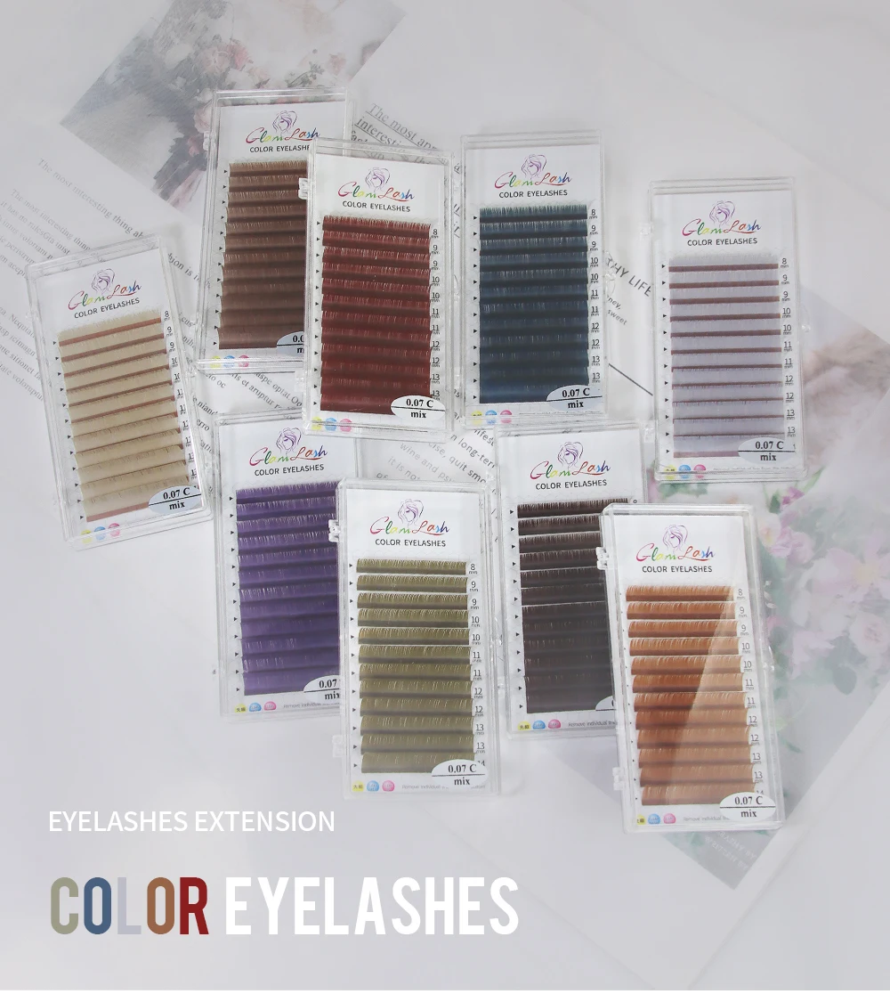 GLAMLASH Farbige Wimpern, Seeblau/Lavendel/Zimt/Dunkelgrün/Matcha-Grau, individuelle natürliche falsche bunte Wimpernverlängerung – Detail 1