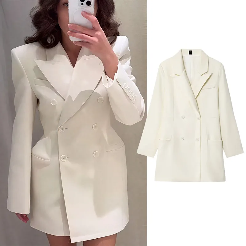 Woman Blazers Outerwears Women's Cardigan White New In Jackets Femme Office Wear Luxury Top Ladies Elegant Long Fashion