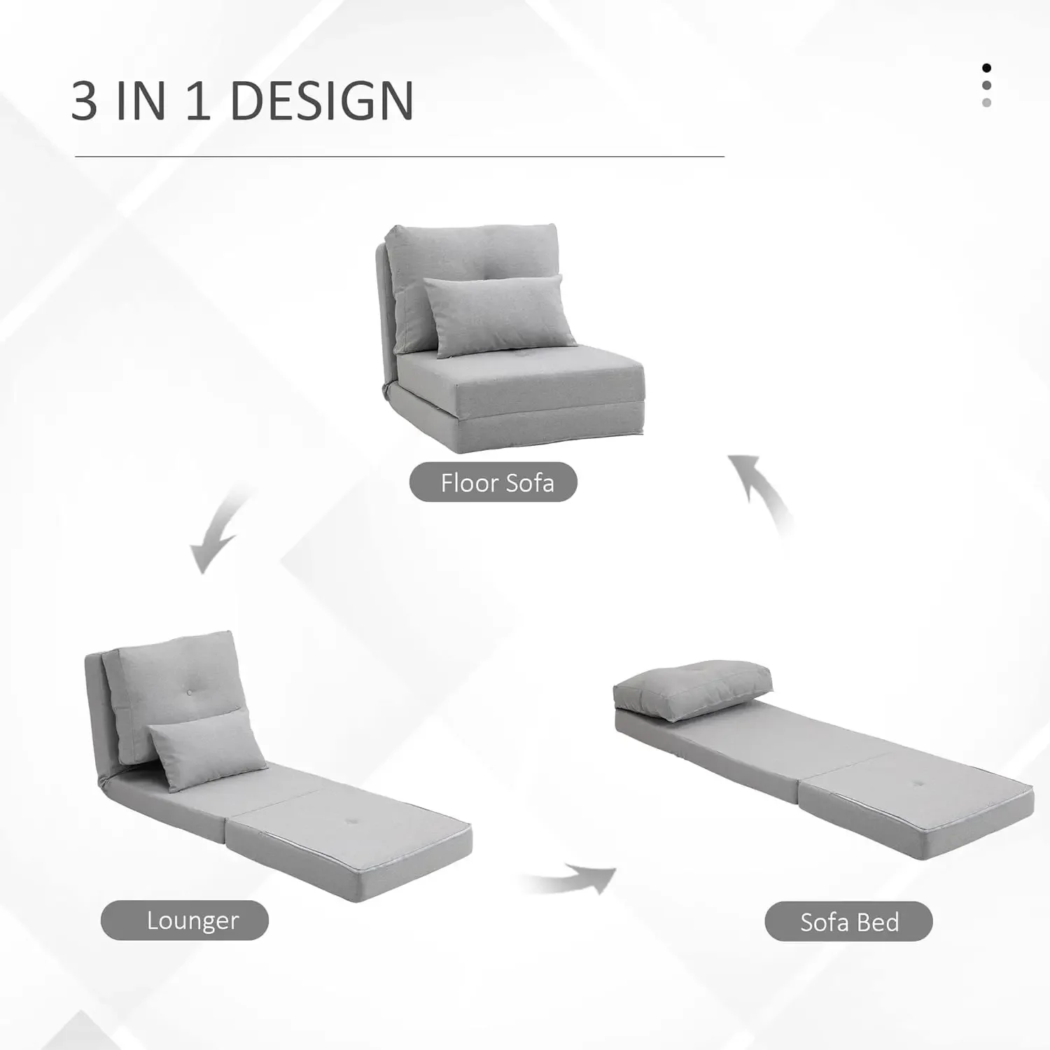 Sofá cama tapizado plegable con respaldo ajustable, marco de Metal y almohadas para sala de estar y dormitorio, color gris claro