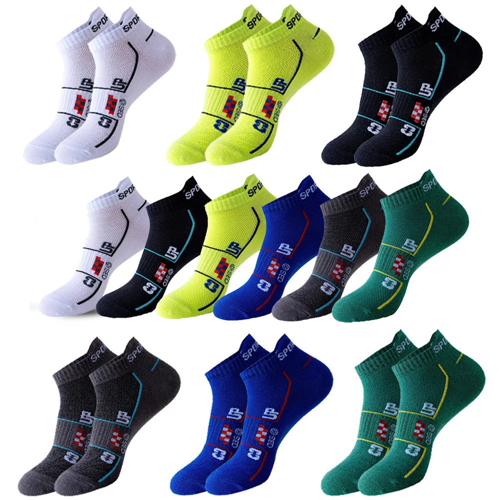 6 Pairs Ankle Socks Men Cotton Sport Running Socks High Quality Thin Casual Mesh Breathable Fashion Letter Stripe Short Socks