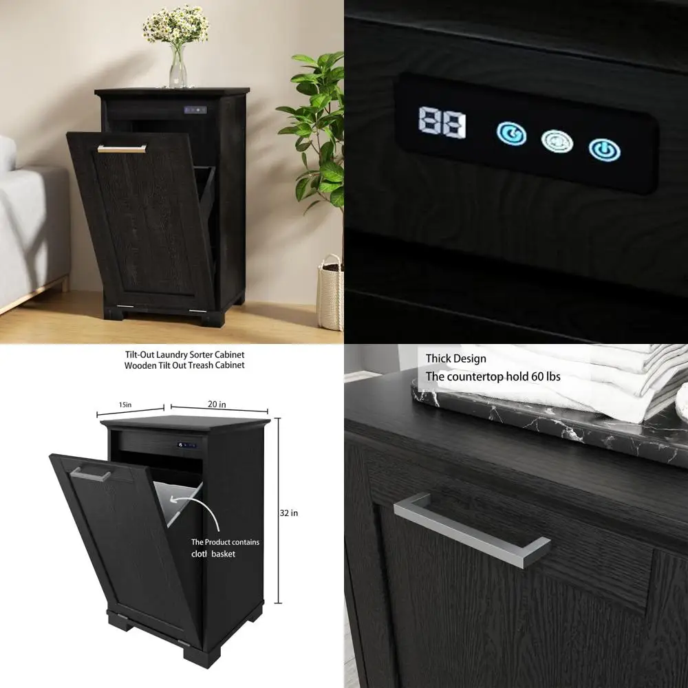 

Отдельно стоящий деревянный мусорный шкаф с управлением запахом на 10-галлон со скрытым сортировщиком для белья