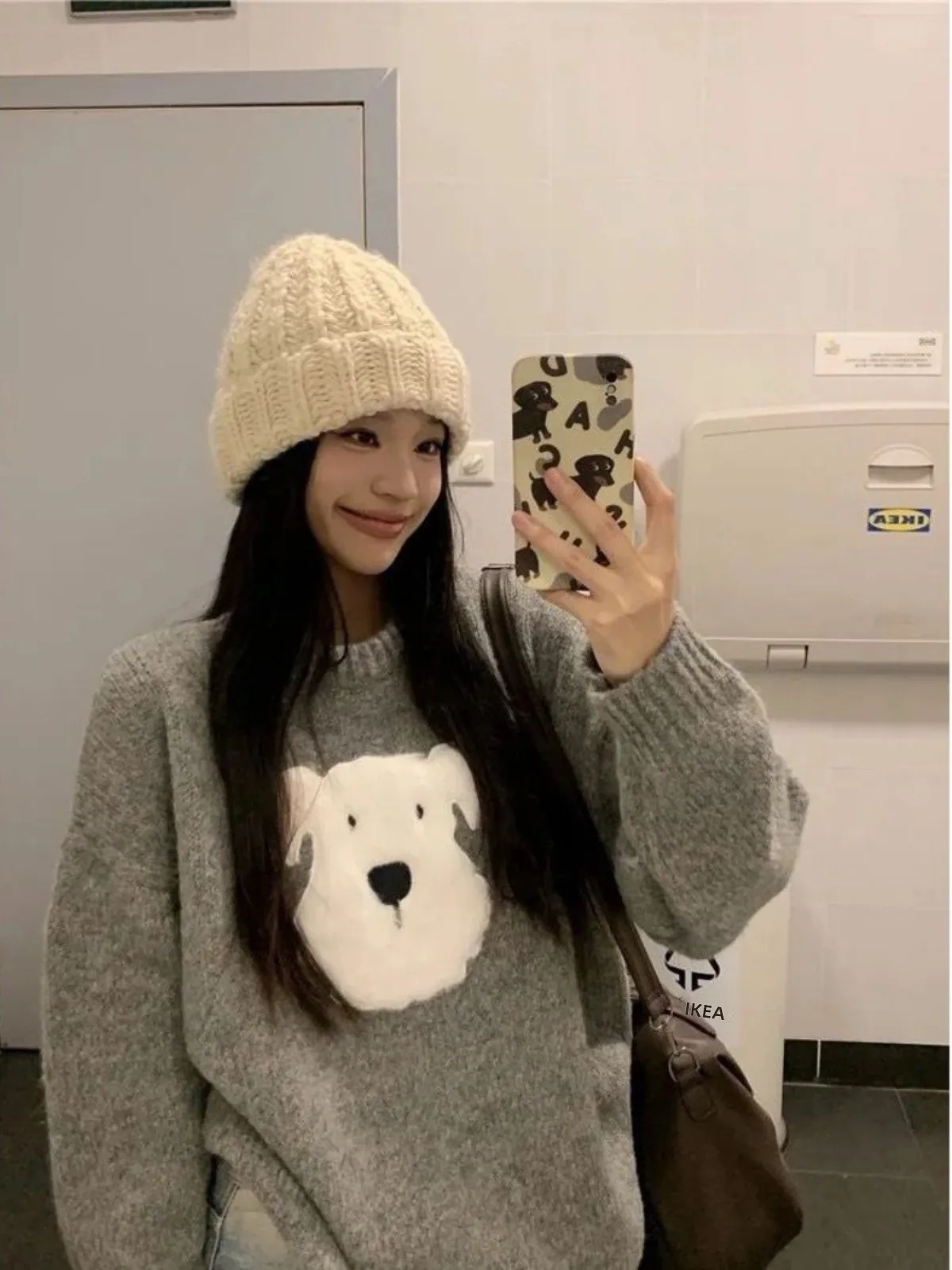 

Тяжелый вязаный круглый свитер Ne, пушистый 3D мультяшный дизайн собаки, свободный крой, Mino, новый Sle, женский корейский модный свитер, зима 2025