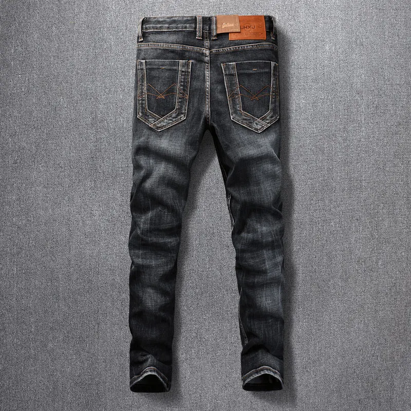 Italian style Fashion Men Jeans Retro Black Gray Stretch Slim Fit Ripped Jeans Men Trousers Vintage Designer Denim Pants Hombre