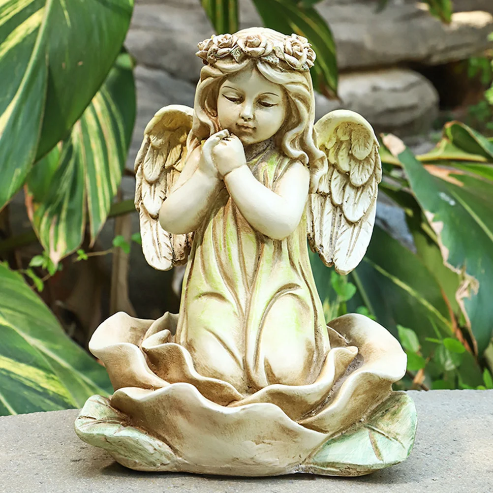 1Pcs Resin Flower Fairy Angel Adornment Garden Decoration LED Ornamental Yard Desk Decorative Artware LED Angel