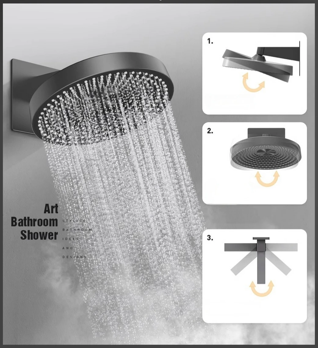 Wall Mounted Round Rain Showerhead Gray 2 Function Shower Set Brass Shower System