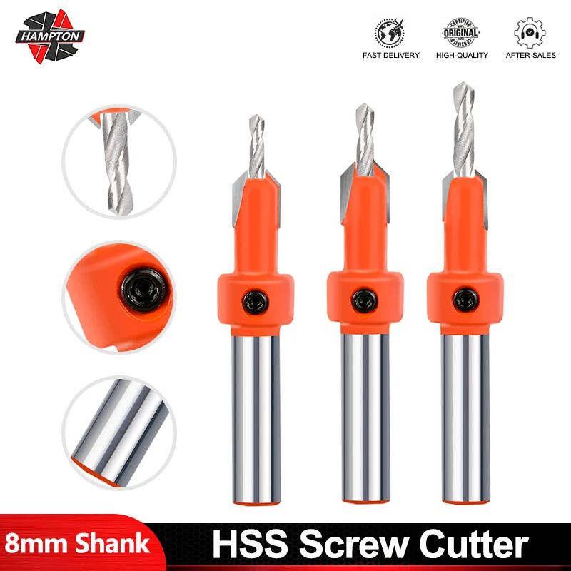 

8mm Shank HSS Woodworking Countersink Drill Bit HSS Screw Cutter Tungsten Counterbore End Mill for Wood Milling Cutter