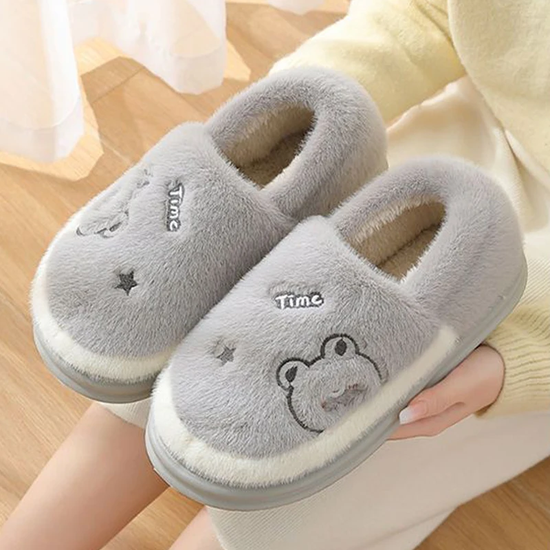 

ZHIDA Women Cotton Slippers Winter Warm Home Shoes Indoor Anti-Slip Plush Cute Cartoon Household Thick Bottom Plush Cotton Shoes