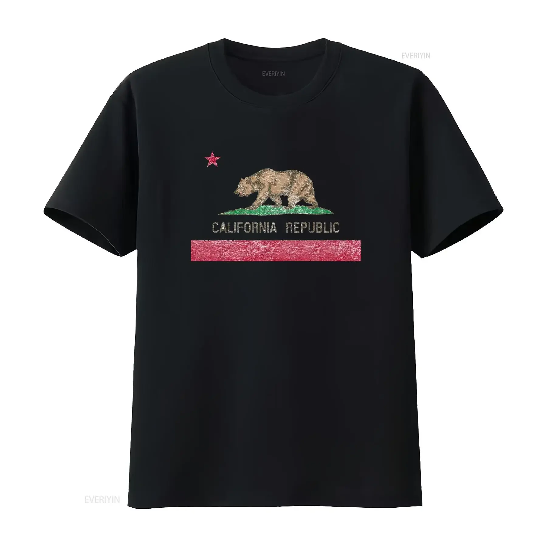 CALIFORNIA STATE FLAG GRIZZLY BEAR CALI DISTRESSED STYLE T Shirt vintage Washed Casual Comfortable streetwear Stretched