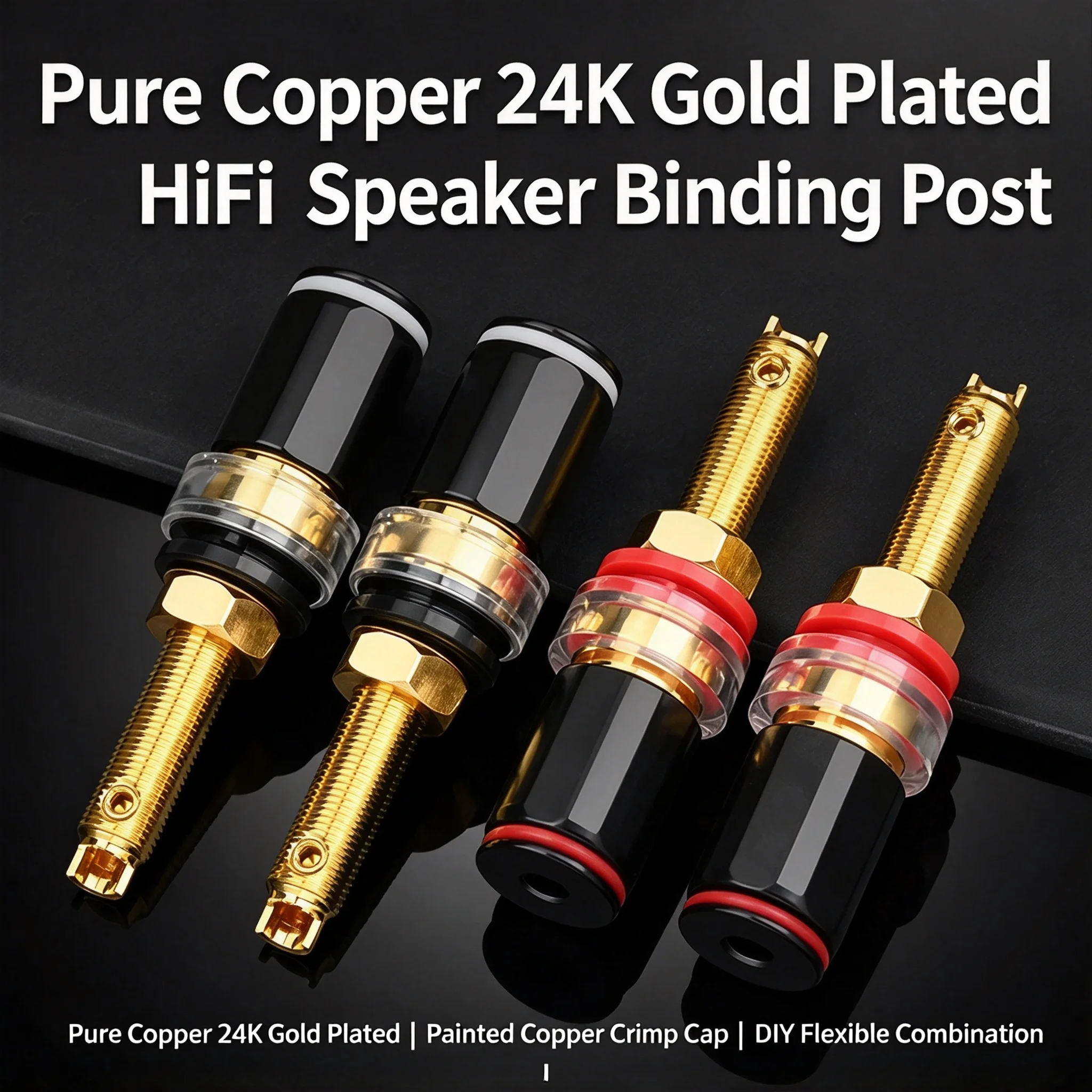 Audiophile M8 Pure Copper Gold Plated Speaker Binding Post No Weld Banana Socket HiFi Noise Reduction Terminal