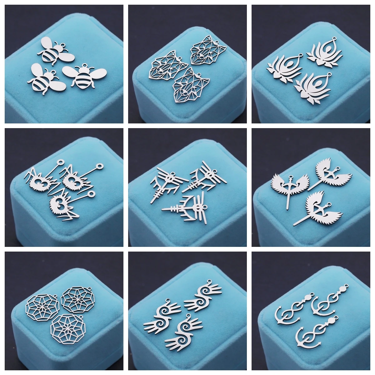 3pcs Mandala Charms Stainless Steel Cross Sword Spider Lotus Flower Wolf Pendant For Bracelet Necklace Jewelry Making Supplies