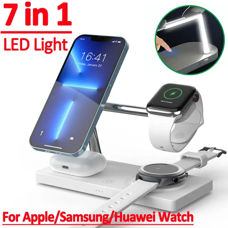 7 in 1 Magnetic Wireless Charger Stand Fast Charging Station For iPhone 15 14 13 Pro Max Apple Samsung Huawei Watch Airpods Pro