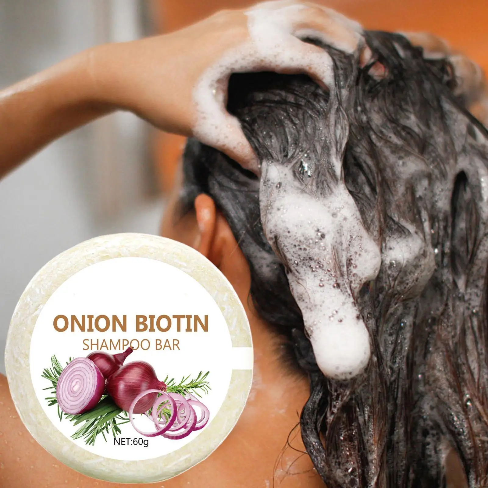 60g Onion & Biotin Shampoo Bar Hair Care Suitable for All Hair Types Moisturizing and Smoothing Rich in Rosemary Extract