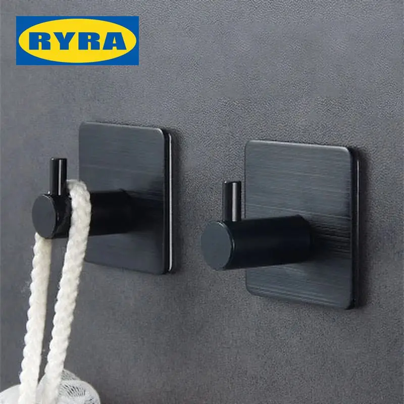 Self Adhesive Wall Hook Towel Hook Multi-Purpose Storage Hooks Key Holder Stainless Steel Rack For Kitchen Bathroom Accessories