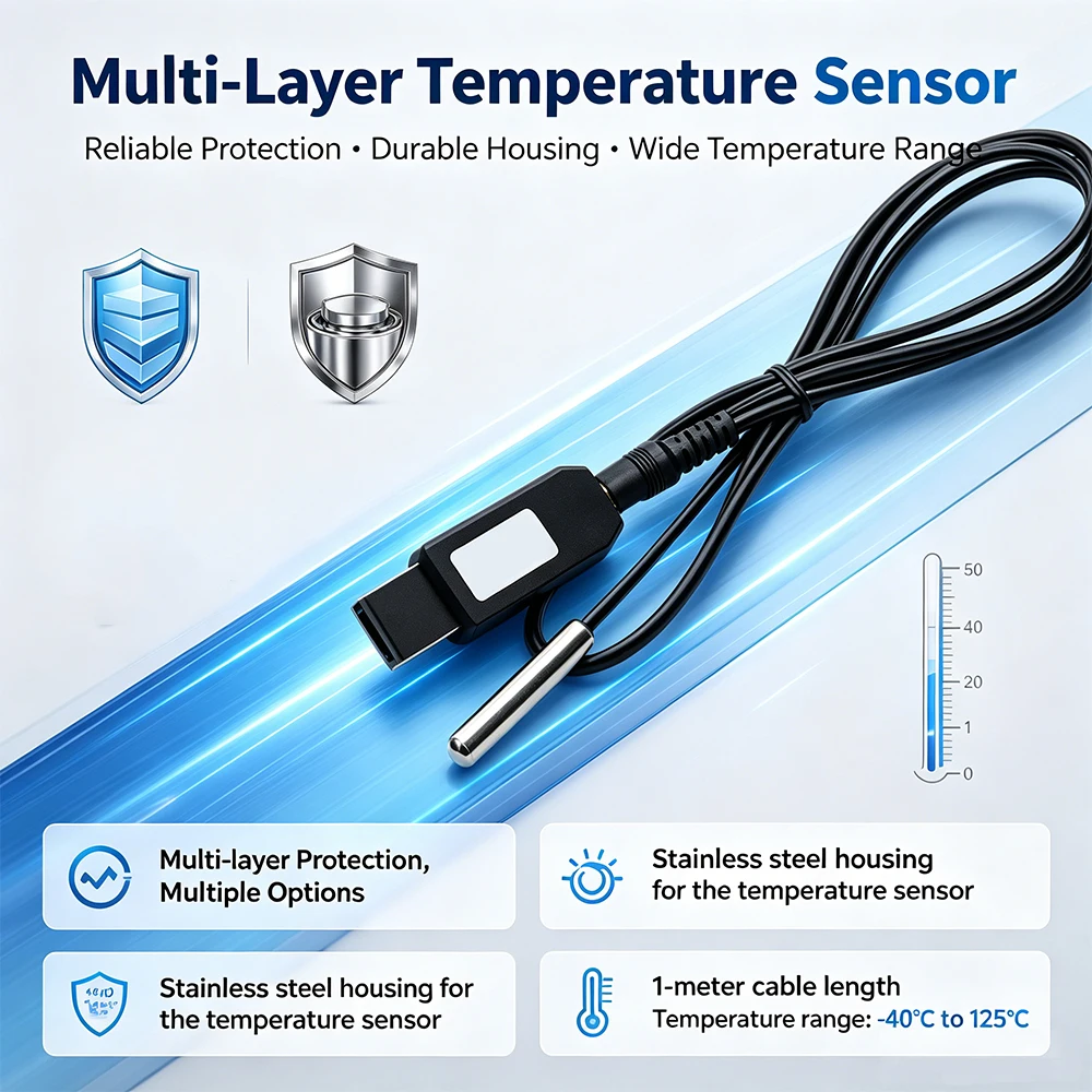 1PCS USB Temperature Sensor MODBUS RTU Transmitter DL11B-MC for DS18B20/NTC High Precision Digital Thermometer view 3