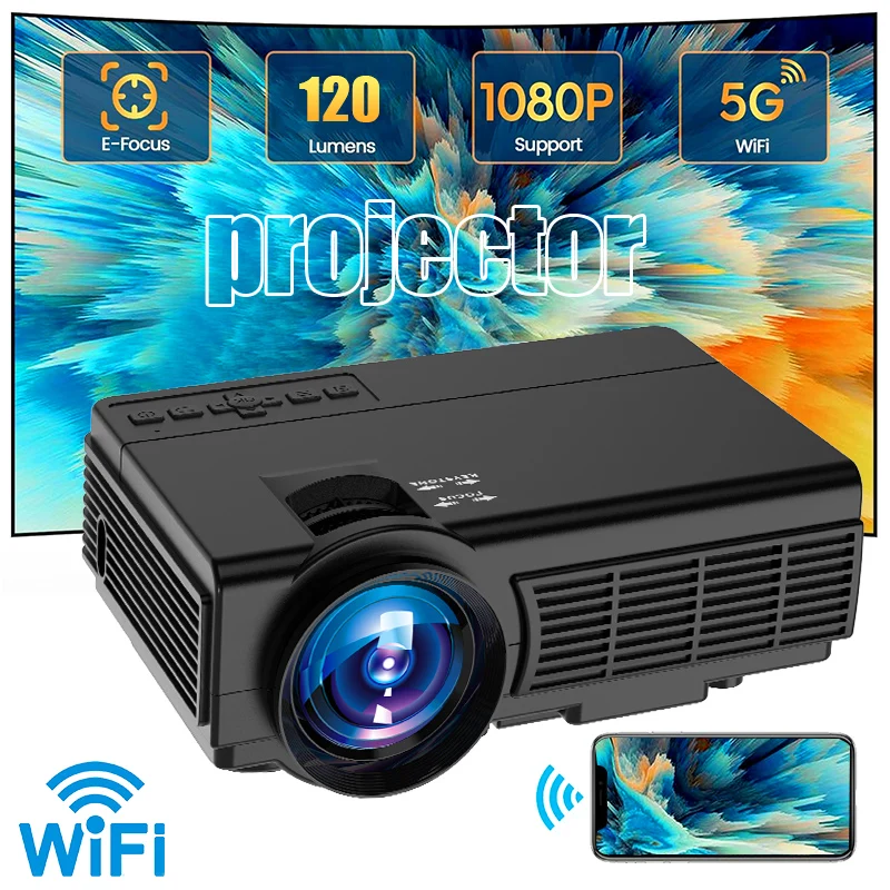 Portable Projector 4k 1920*1080P HD Resolution Intelligent Control 5G WiFi BT5.0 Home Media Player Beamer Travel LED Projector