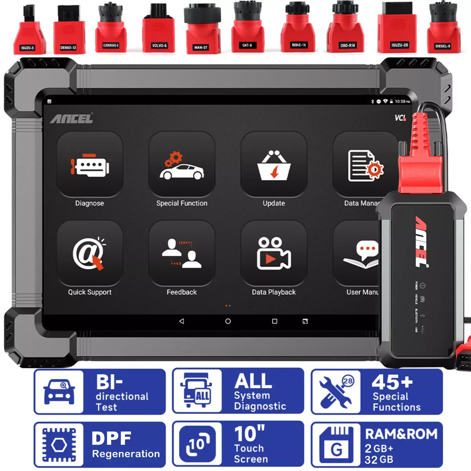 ANCEL X7 HD Heavy Duty Truck Diagnostic Tool Full System 12V 24V EPB ABS Oil Reset SAS DPF Regen TPMS ECU OBD2 Truck Scanner