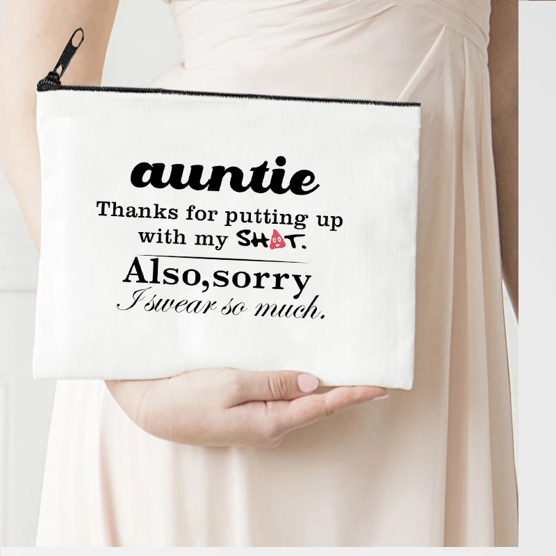

Auntie Makeup Bag Letter Flower Print Cosmetic Bags Best Auntie Make Up Bags Toiletries Organizer Pouch Ladies Gifts New