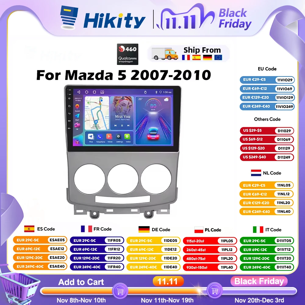 هيكيتي 8 كور كوالكوم سنابدراجون 460 راديو سيارة أندرويد لمازدا 5 2007-2010 Carplay أندرويد السيارات لتحديد المواقع FM واي فاي 2din autoradio #1