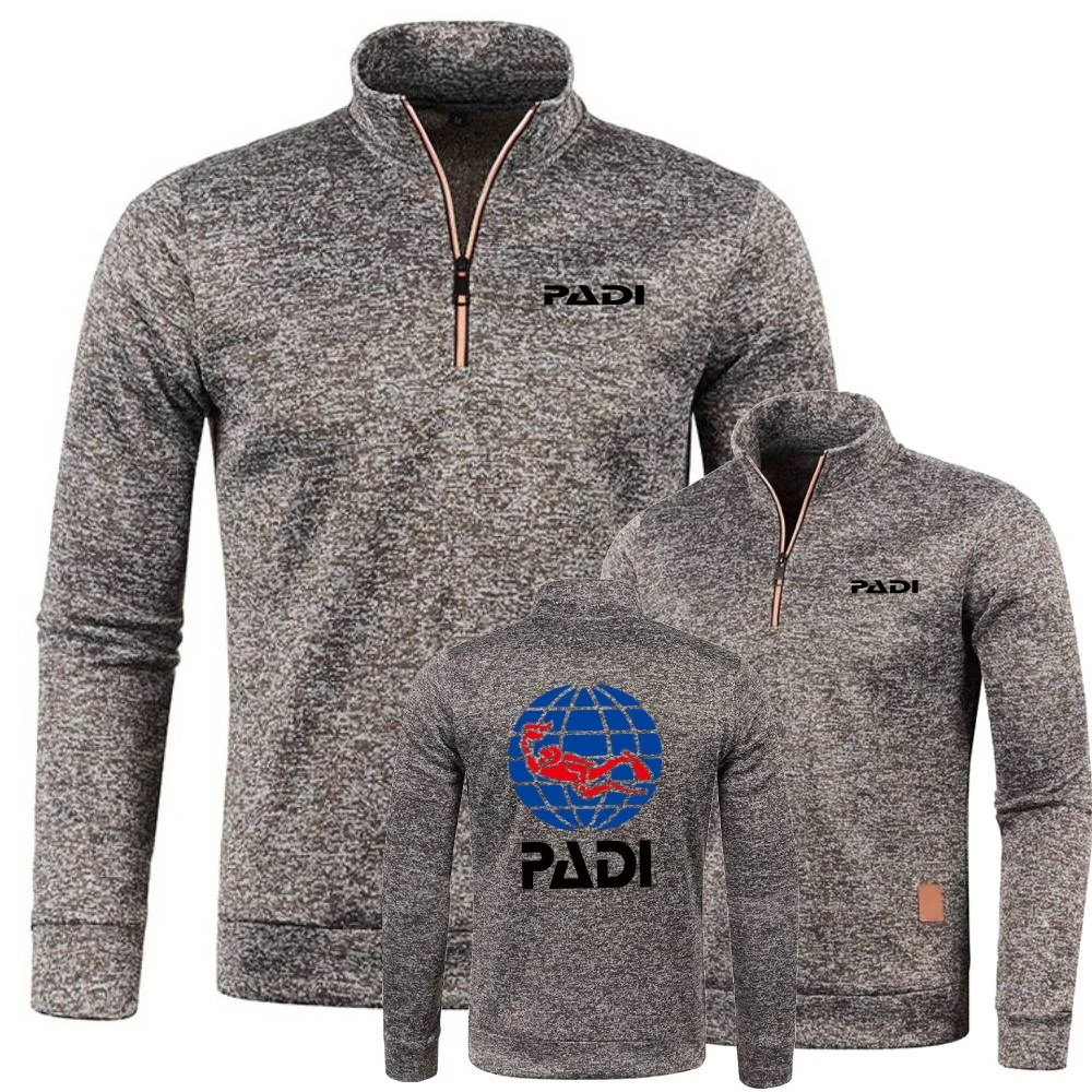 Casual malha sportwear jaqueta motorista de mergulho padi moletom meio zíper camisola de gola alta dos homens lã macia pulôver jérsei