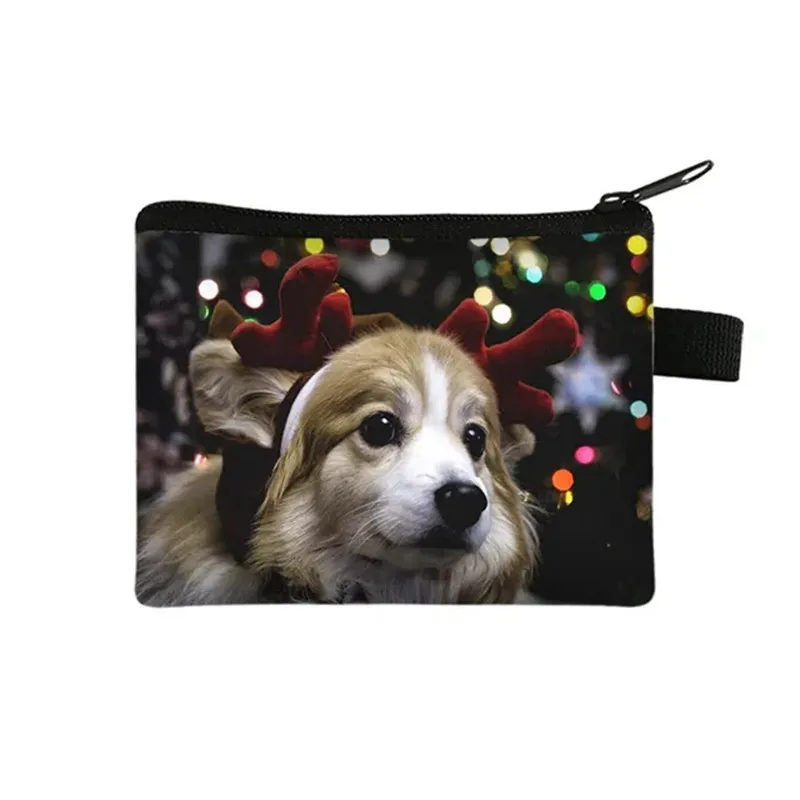 Merry Christmas Animals Print Money Bag Cute Dog / Cat / Hamster Coin Bags Credit Card Purse Women Sanitary Napkin Bag Gift Bag