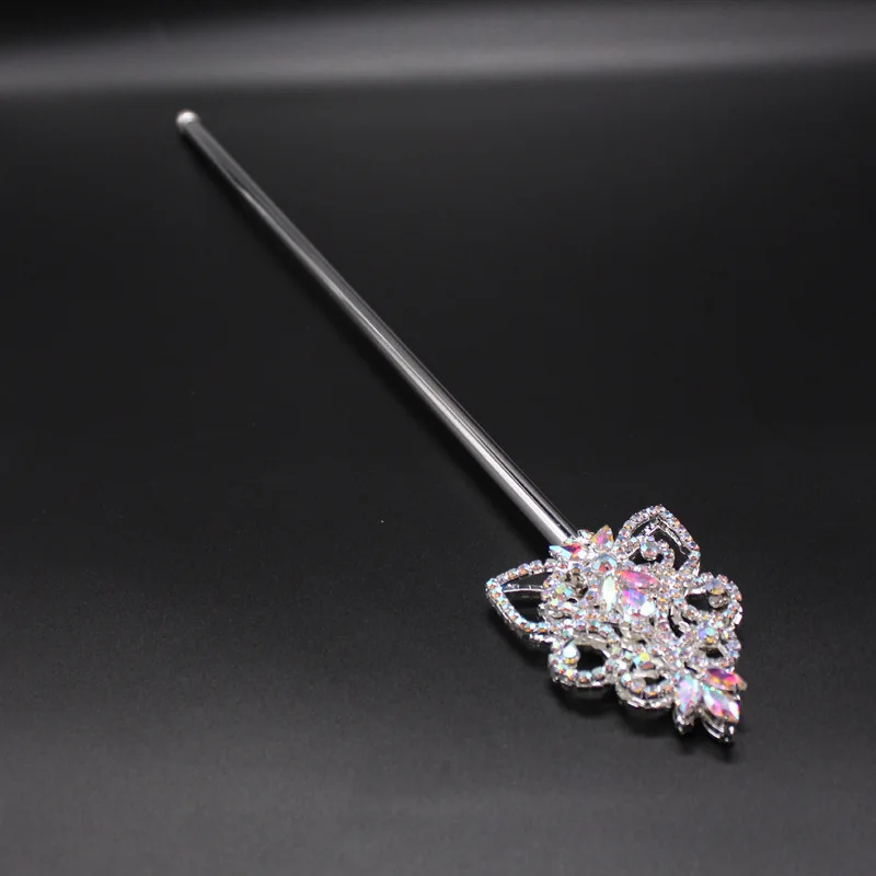 Fashion Metal Flower With Rhinestones Magic Wand Beauty Pageant Scepter Props