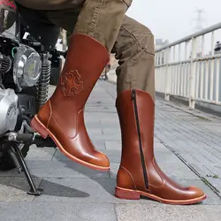 Fashion Leather Motorcycle Pointed Toe Riding Equestrian Boots Mid-calf Men botas Casual Western Shoes Retro Cowboy Boots Rock