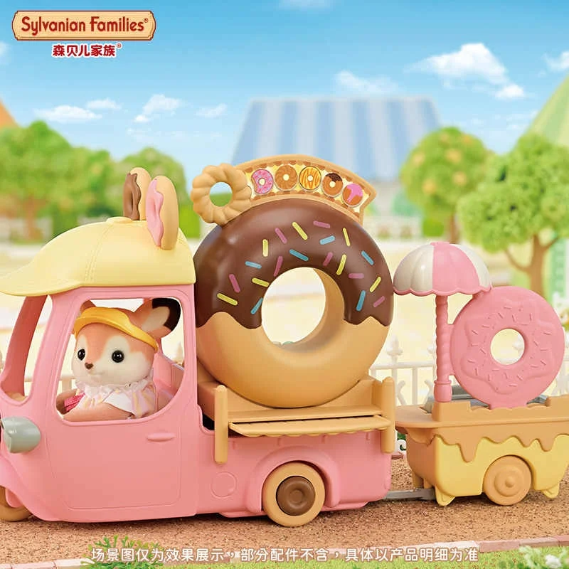 Original Sylvanian Families Didi Donut Vending Car Girl Accompanies Sitcom Toy Playing House Toys For Children Birthday Gift Toy