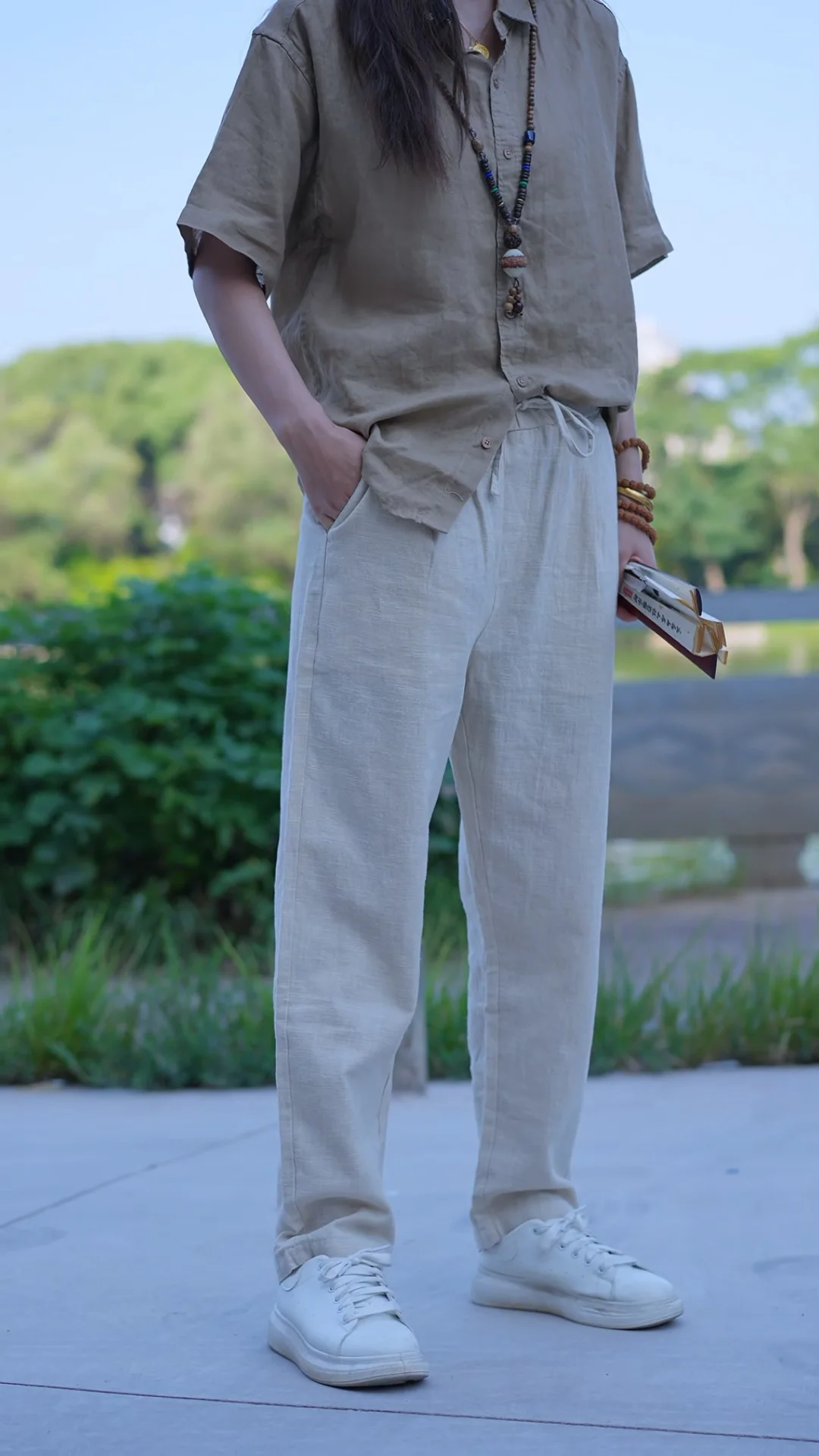 

Мужские повседневные брюки из хлопка и льна, летние, тонкие, больших размеров, с завязками на талии, удобные, дышащие, длинные