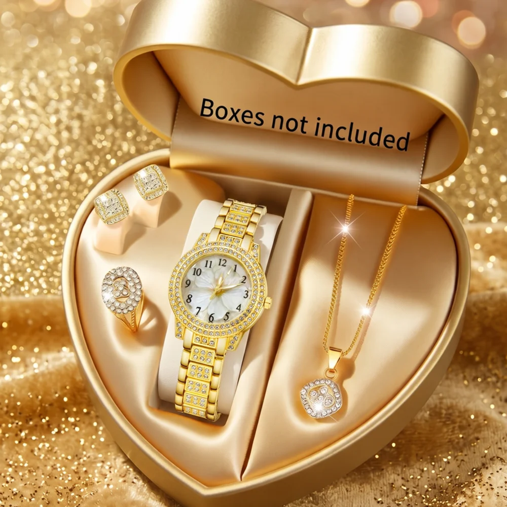 5Pcs/Set Butterfly Unisex Jewelry Watches Women's Wristwatch Accessories Gold Fashion Business Elegant Classic Exquisite Retro Light Luxury Rhinestone Luxury Bracelet Watch Set Y2K Suitable for Daily Outfits and Our Holiday Gifts