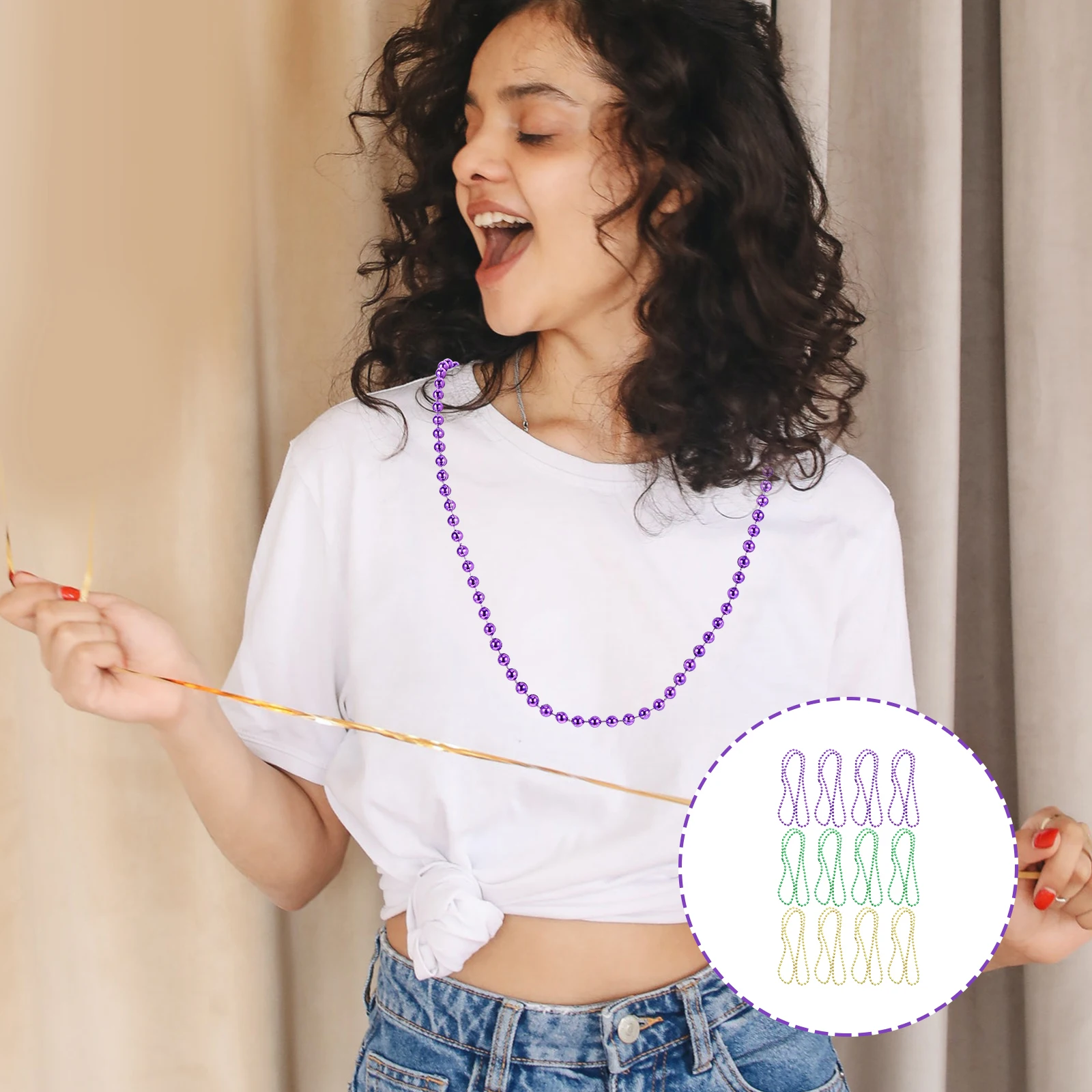 

12Pcs Beaded Design Neck Chain Mardi Gras Party Decor Comfortable Durable Fine Craftsmanship Long Service Life