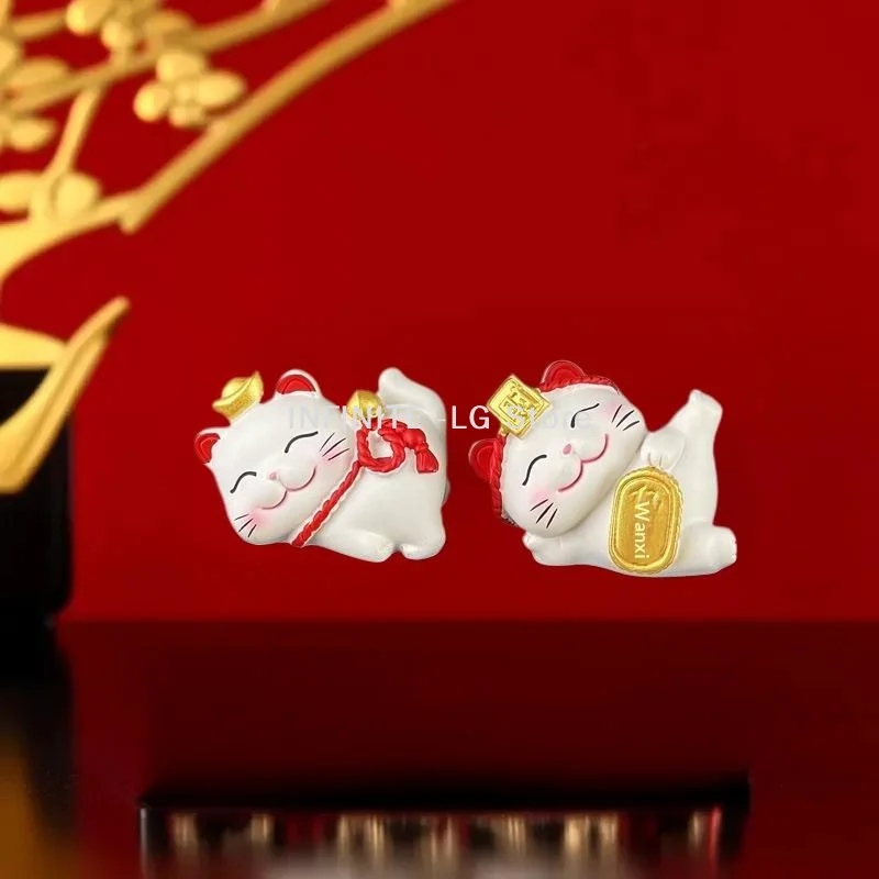 1/2/4Pcs Wealth Fortune Sculpture Lucky Cute Cat Figurine Gaming Office Table Desk Car Ornaments Chinese New Year Decor Gifts