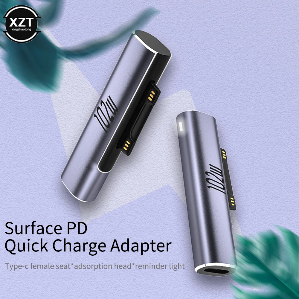 

New 102W USB Type C PD Fast Charging Plug Converter for Microsoft Surface Pro 8 7 6 5 4 3 To USB C Adapter For Surface Book 1 2