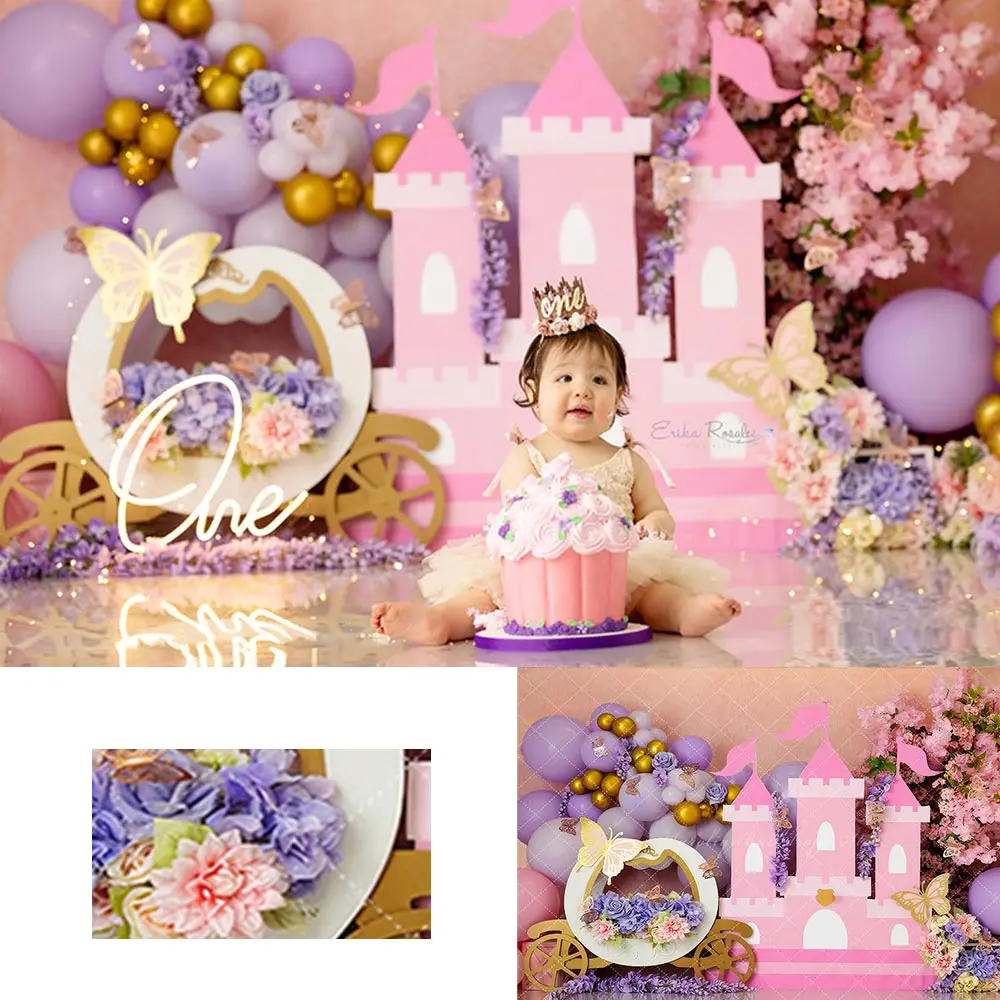 

Carriage Awaits Photography Backdrop Floral Castle Kids Baby Cake Smash Photocall Decors Child Adult Birthday Party Backgrounds