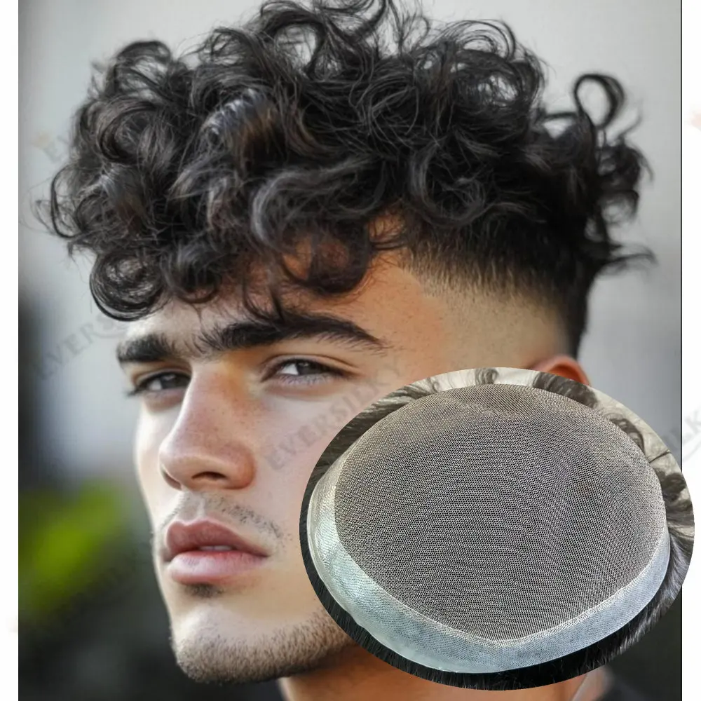 

20 мм/24 мм/26 мм вьющиеся прочные кружевные и полиуретановые базовые мужские парики из натуральных человеческих волос Remy, дышащие мужские волосы, система капиллярного протеза